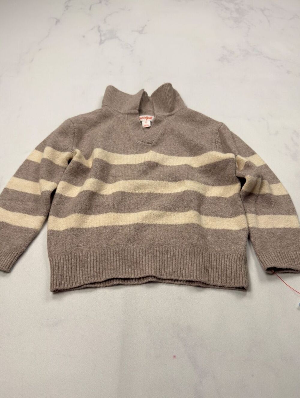 Cat & Jack Pullover Sweater Beige Striped - Girls 4T NWT